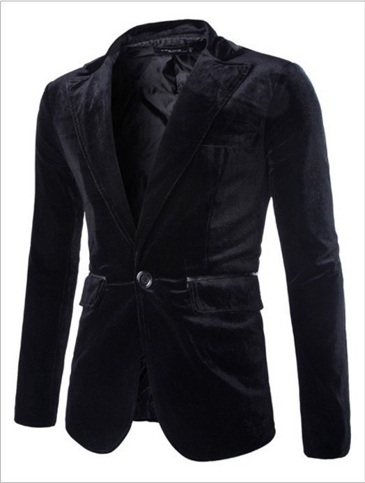 

Dropshipping high-grade blazers fashion dance wedding top coat Bright mercerized slim corduroy single-breasted one-button suit, Black