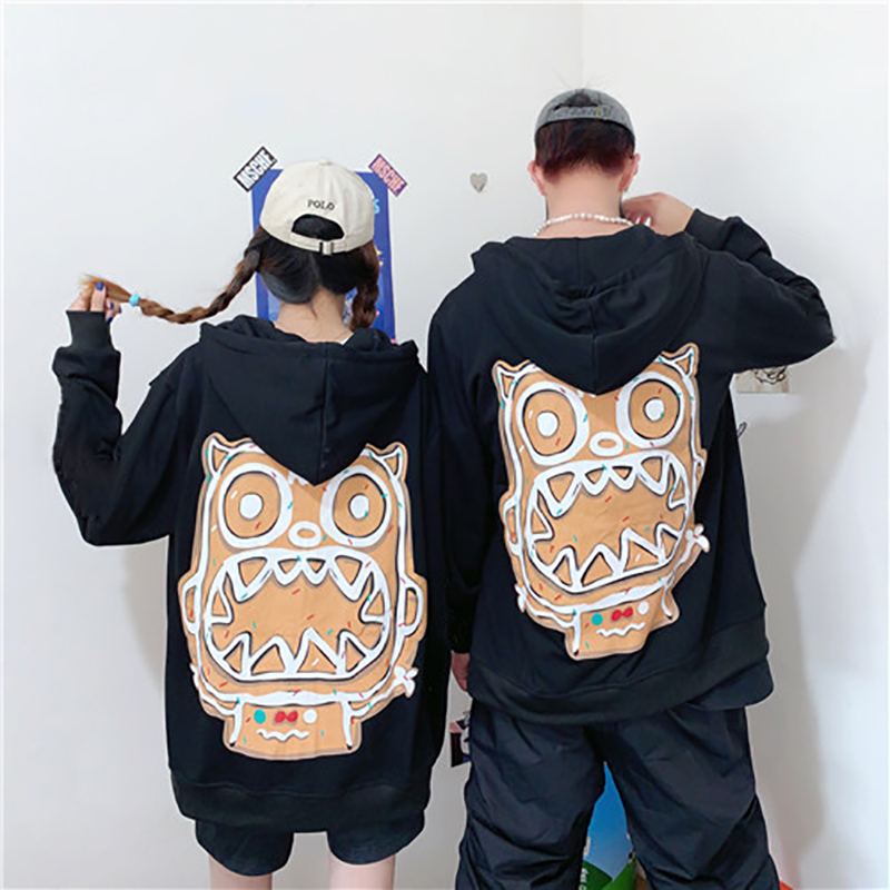 

Mens & Womens Hooded Jackets Autumn Winter Couple Letter and Cute Animal Pattern Casual Sweater 3 Colors Asian Size -2XL, Black