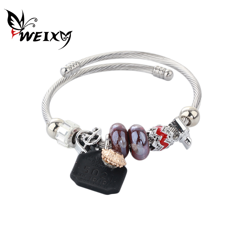 

WEIXY New Bracelets & Bangles Women's Bohemian Adjustable Opened Cuff Wristband Stainless Steel Bracelet Charms Fashion Gift
