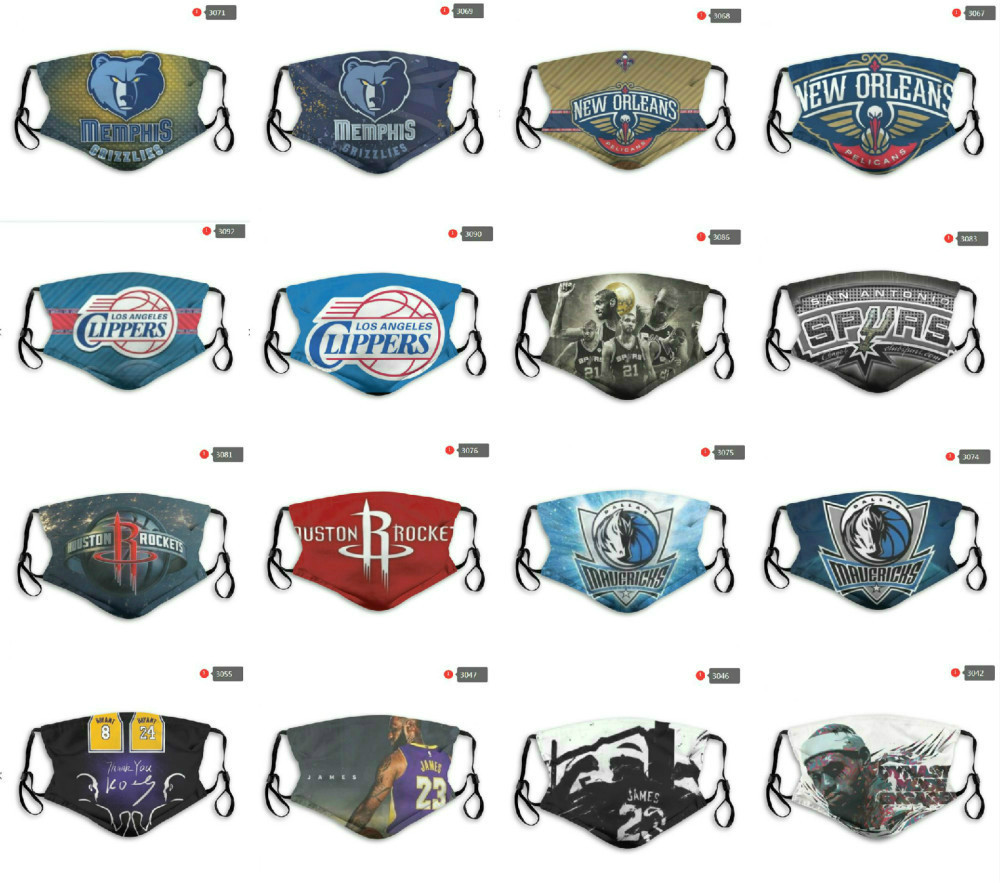 Reusable Luxury Designer Dust Face Masks 5-layer Reproducible Mask All-Star Team Rockets Lakers Mavericks Grizzlies No.24 James 23-image-567846354