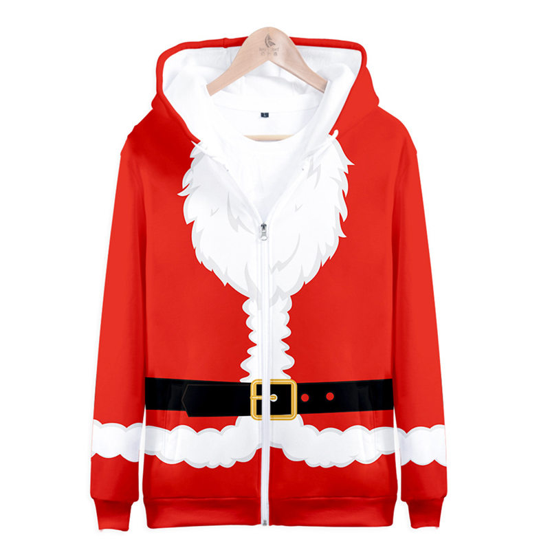 

2020 New Christmas Sweater Unisex Men Women Vacation Santa Long-sleeved Zip Hooded Sweater Funny Tops Autumn Winter Clothing U3