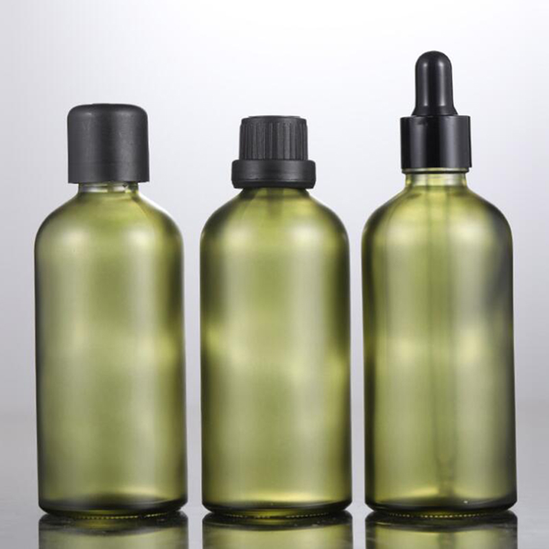 

Wholesale eye face e liquid cosmetic packaging glass dropper bottles 100ml Olive green Reagent Pipette Dropper Bottles in stocks