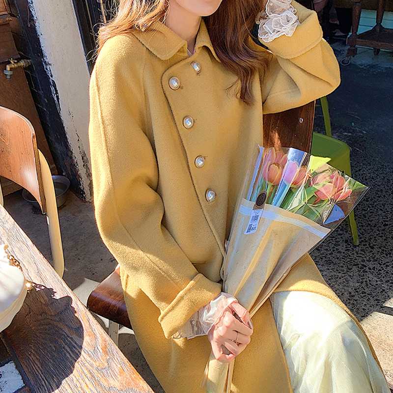 

Sweet Female Fashion Women Woolen Coats High-end Elegant Long Slim Winter Jacket Warm Casual Coats Plus Size Outerwear, Gold