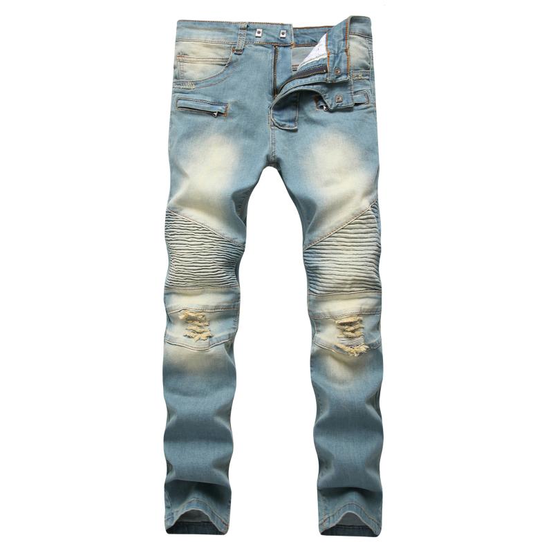 

Hole Ripped Jeans Pants Men Fashion Casual Denim Trousers Zipper Straight Slim Jeans Homme Plus Size, Sky blue