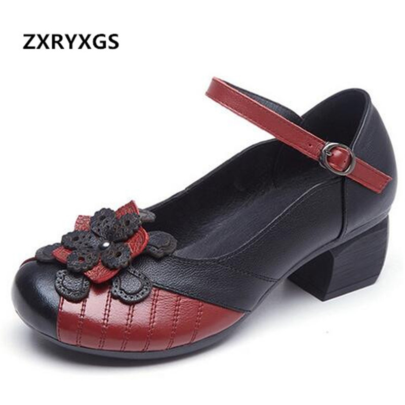 

2020 Autumn New Top Cowhide Flowers Spell Colors Classic Shoes Women High Heel Shoes Non-slip Comfortable Elegant Fashion, Brown