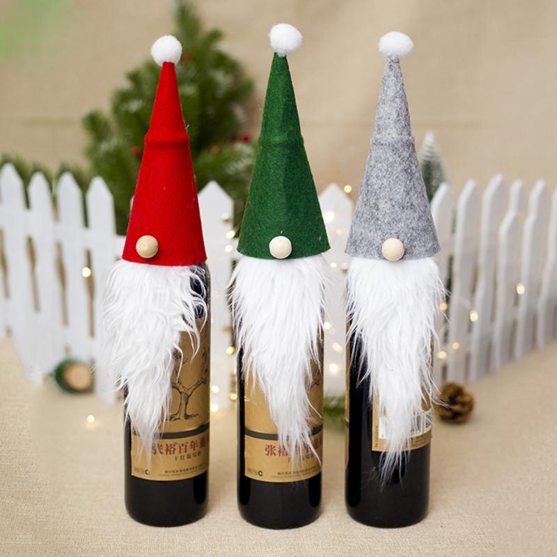 

Christmas Decorations Adorable Wine Bottle Cover Artificial Beard Christmas Decor Xmas Santa Claus Set 2020