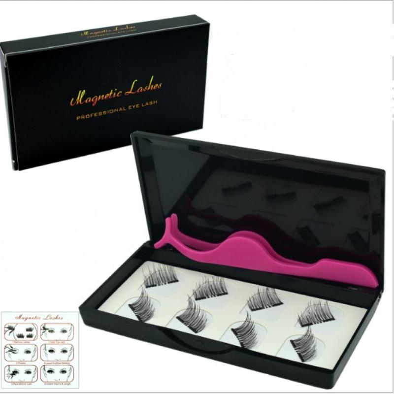 

3D False Eyelashes 4 Pairs Magnetic Eyelashes Reusable Tweezers Set No Glue Needed Natural False Magnet Lashes