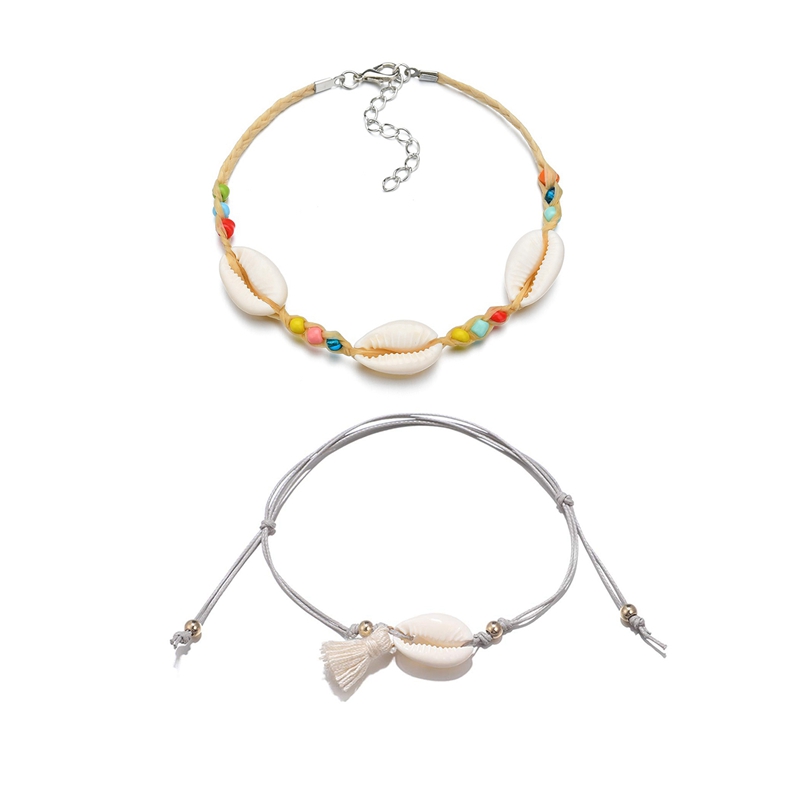 

Sea Shell Bracelet Anklet Women's Bracelet & Tassel Shell Pendant Anklet for Women Girl Gray Rope Adjustable Anklets