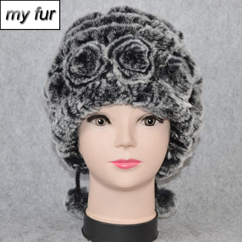 

New Russian Winter Women Genuine Rex Fur Hats Elastic Knit Warm Real Rex Fur Caps Real Beanies Hat, Color 10