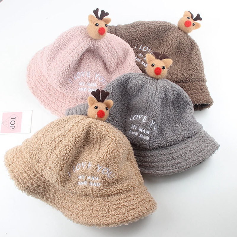 

Baby Hats Children Girls Boys Winter Boy Warm Thicken Hat Girl Cashmere Baby Deer Cap Kids Fishman Hats Christmas Gift S10340, Grey