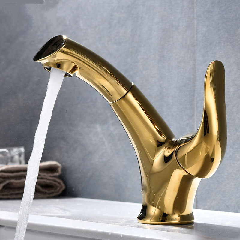 

Basin Faucets Brass Gold Pull Out Bathroom Sink Faucet Swivel Single Handle Spout Toilet Bathbasin Vessel Mixer Water Tap Chrome