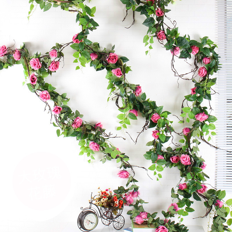 

2.15m Artificial Flower Silk Flowers Rose Leaf Garland Vine Ivy Home Wedding Decoration Fake Plants Hanging Garland Wreath Wall, Orange