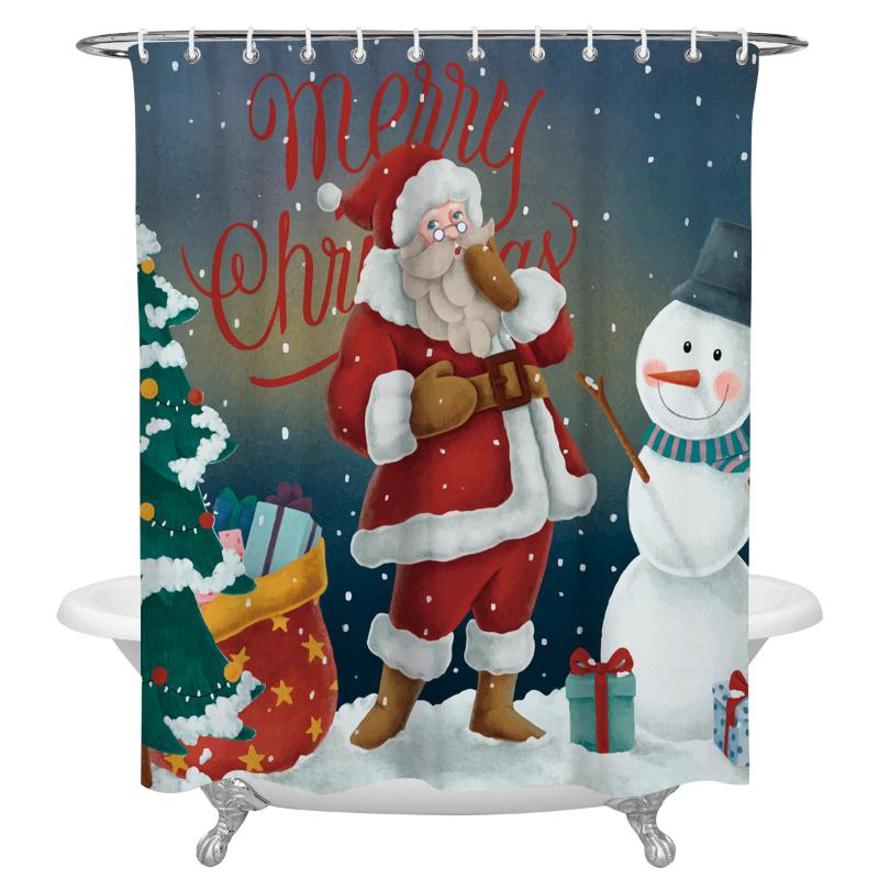 

Snowman Christmas Tree Illustration Waterproof Shower Curtain Home Hotel Bathroom Decor Accessories Polyester Shower Curtains