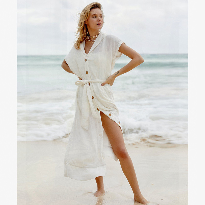 

Summer Beach Dress Swim Cover Up Plus Size Beach Wear Bathing Suit Cover Ups Coverups for Women Pareos De Playa Mujer, White