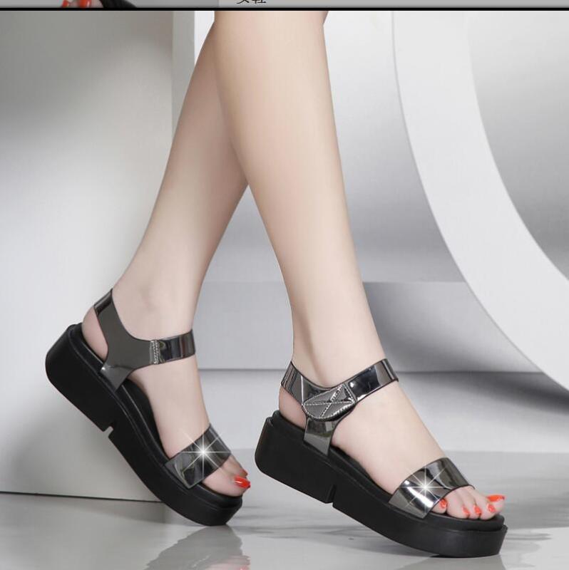 

2020 new platform shoes platform sandals female flat bottom heel fashion women's shoes n64, Gold