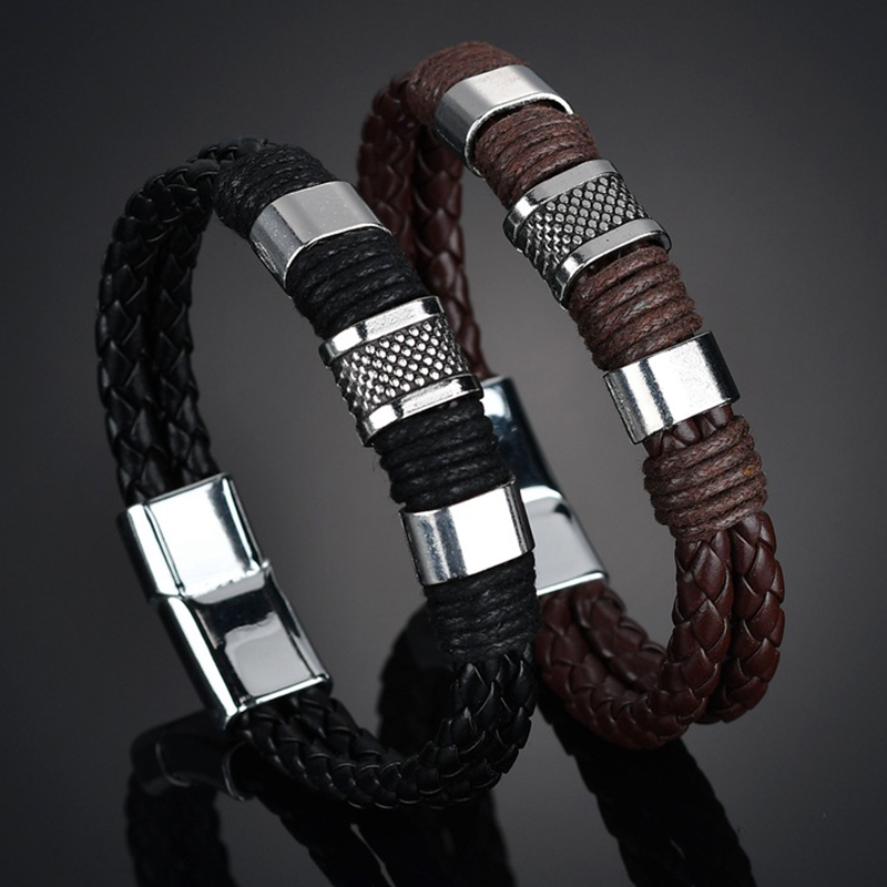

Knit Men PU Wedding Exquisite Leather Boys Beautiful 2020 New Arrival Zinc Alloy Hot Sale Bracelet Brown 1PC Weave Black Punk A1