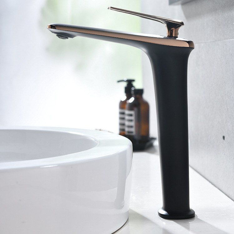 

All copper black high washbasin faucet