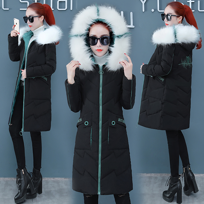

Women's Custumes Winter Jacket Women 2020 New Warm Thick Parka Embroidered Down Cotton Oversize Puffer Jackets Ropa Mujer LXR261, Black