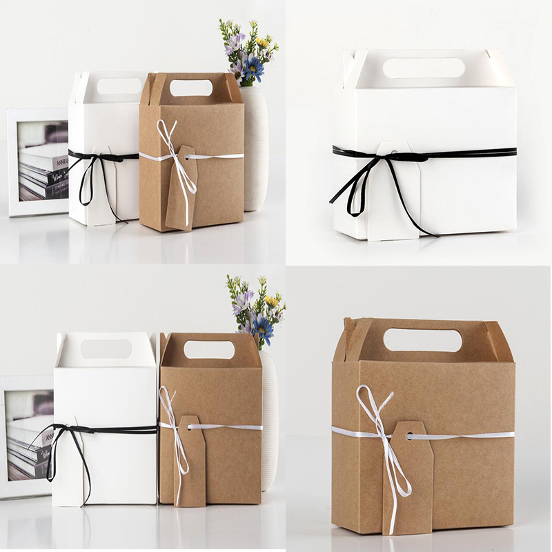 

10Pcs Paper Cardboard Gift Boxes with Handle for Cake Candy Cookie Party Supplies