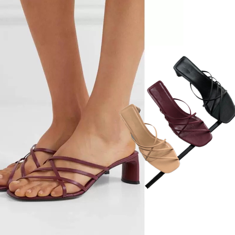 

DAVE&DI shoes woman women shoes women sandals ins fashion blogger england office lady simple summer square heel sandals, Pic color