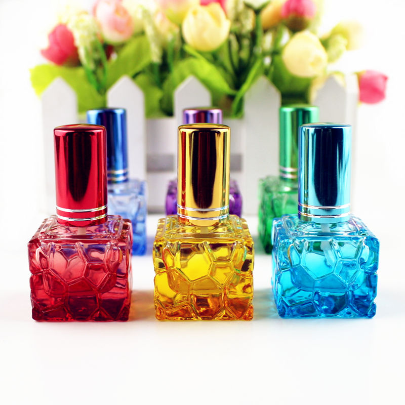 

10pcs/lot 10ml Colorful Square Glass Perfume Bottle Refillable Sample Portable Empty Atomizer Mini Travel Parfum Spray Bottles