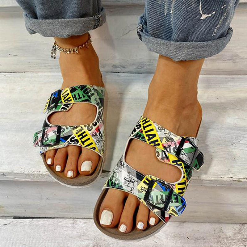 

Women Print Slippers 2020 Outdoor Female Comfortable Woman Summer Slides Women's Buckle Ladies Footwear Beach Shoes Plus Size 43, Green