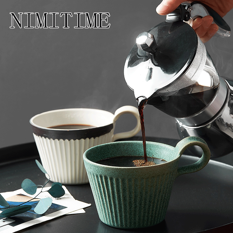 

NIMITIME Japanese Retro Ceramic Coffee Cup Breakfast Cup Cappuccino Send Spoon, 02 on spoon