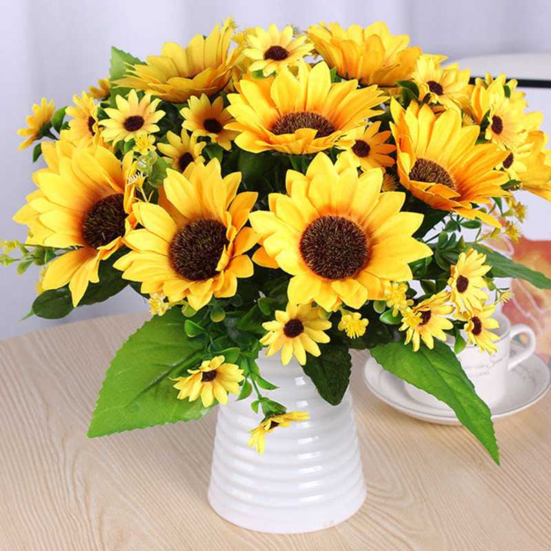 

Beautiful Sunflower Bouquet High Quality Silk Flower Artificial Flowers Home Balcony Decoration Fake Flower Wedding Garden Decor, 229-1