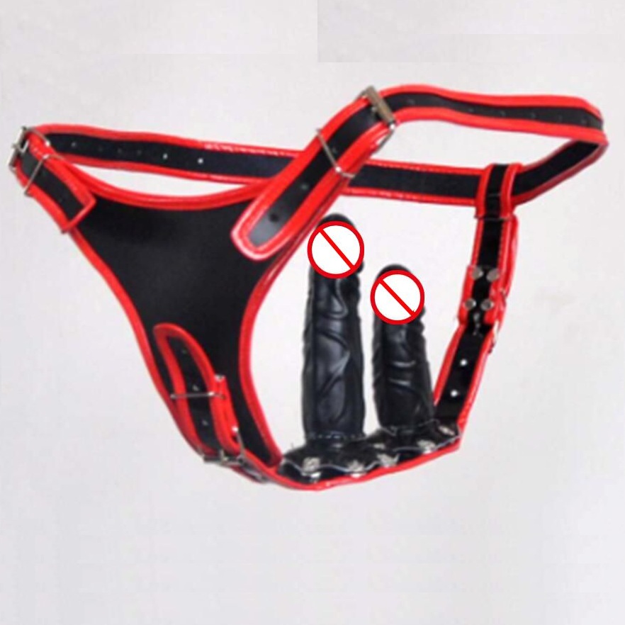 

Red Dildo Panties with 2pcs Soft Dildo (for anal & vagina) female adjustbale Rubberized Dildos Panty red color leather Pants Shorts