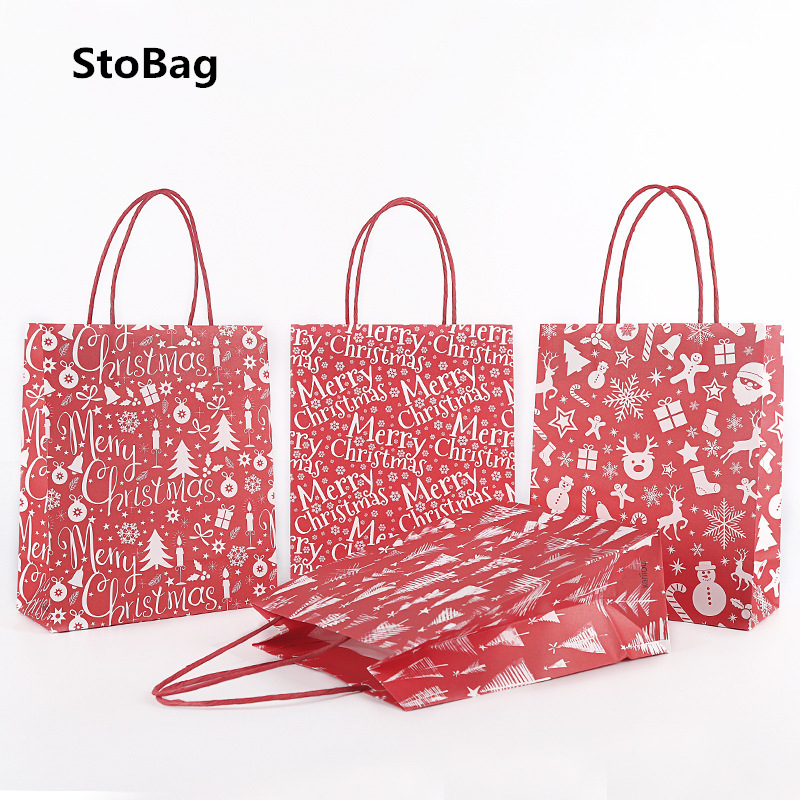 

LBSISI Life 12pcs Merry Christmas Red Candy Chocolate Package Paper Bags Environmental Protection Party Favor Decorating