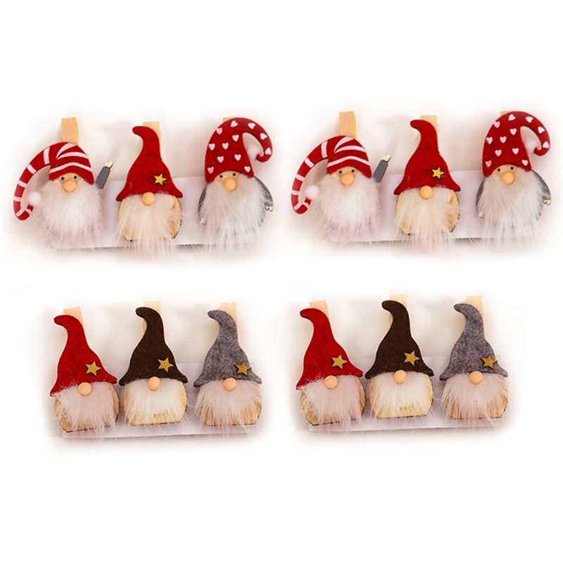 

6pcs Christmas Swedish Gnome Decoration Wooden Clips DIY Photo Paper Clamp Craft