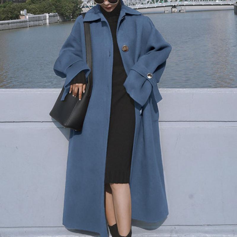 

Fashion Women Wool Coats Plus Size Long Sleeve Long Jackets Keep Warm Winter Blends Casual Knitted Cardigan Pockets Outwear Lady, Blue