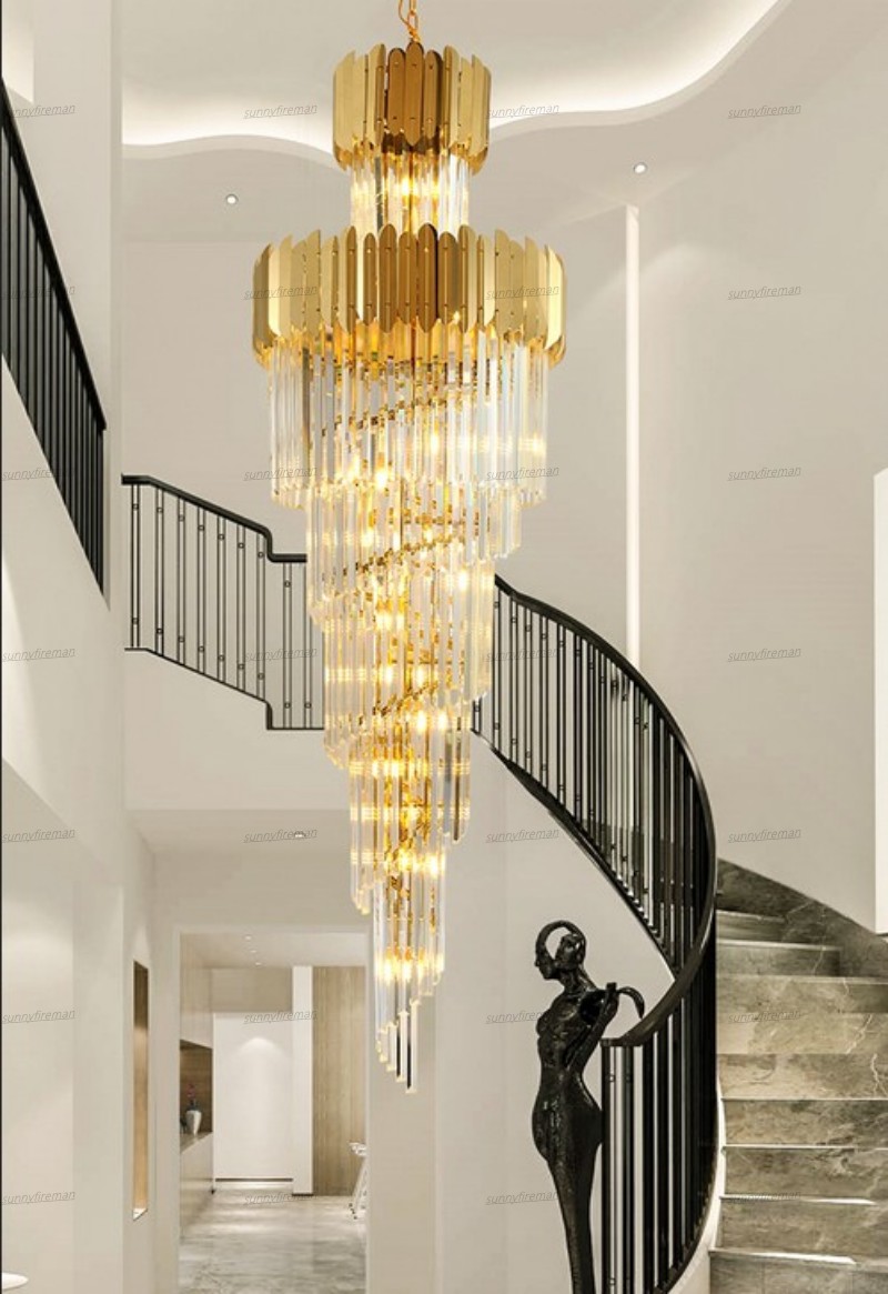 

Luxury modern chandelier lighting for staircase large long crystal lamps hallway lobby gold chain chandeliers home decor light