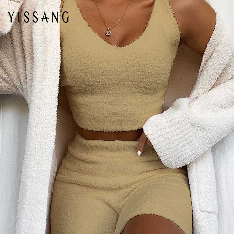 

Yissang Knitted Sweater Two Piece Set Women Tank Strap Crop Top Shorts Pant Suit Autumn Casual Outfits Lounge Wear 2 Piece Sets, Khaki
