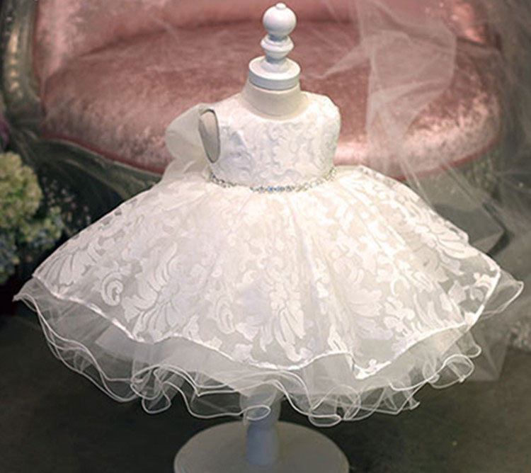 

High Quality Baby Girl Dress Glitz Chiffon Baptism Dress for Girl Infant 1 Year Birthday Baby Chirstening for Infant, White