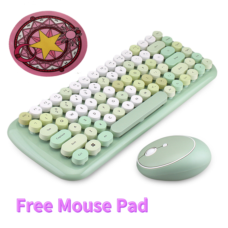

Wireless Keyboard Mouse Kit Steampunk 2.4GHz Wireless Mouse 1600DPI Position Retro Colorful 84 Keys Round Punk Keyboard Notebook