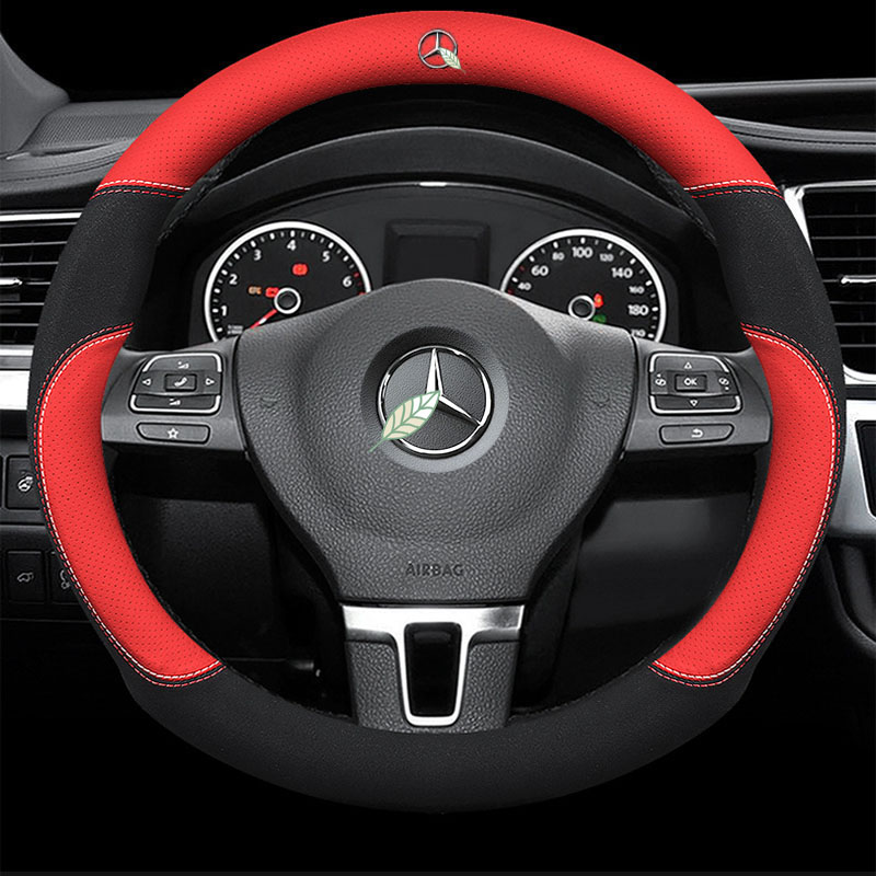 Genuine Leather Car Steering Wheel Cover 15 Inch/38cm For Mercedes Benz