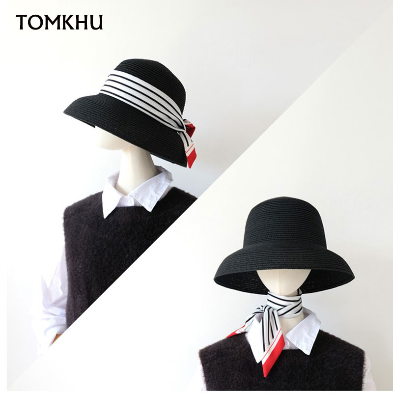 

TOMKHU Elegant Vintage French Hepburn Black Mesh Red Straw Hat UV Beach Hat Female Summer Big Brim Vacation Women Sun Cap, Khaki 8.5 cm