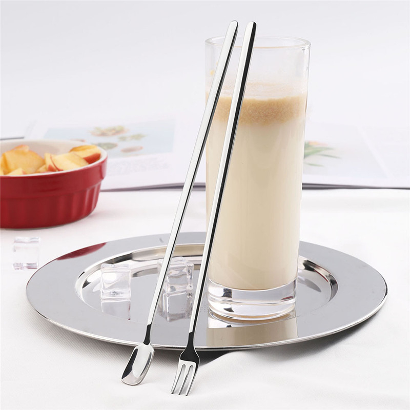 

304 Stainless Steel Korean Fruit Forks Long Handle Salad Dessert Cocktail Fork Spoon Three Time Serving Pickle Fork Dinnerware