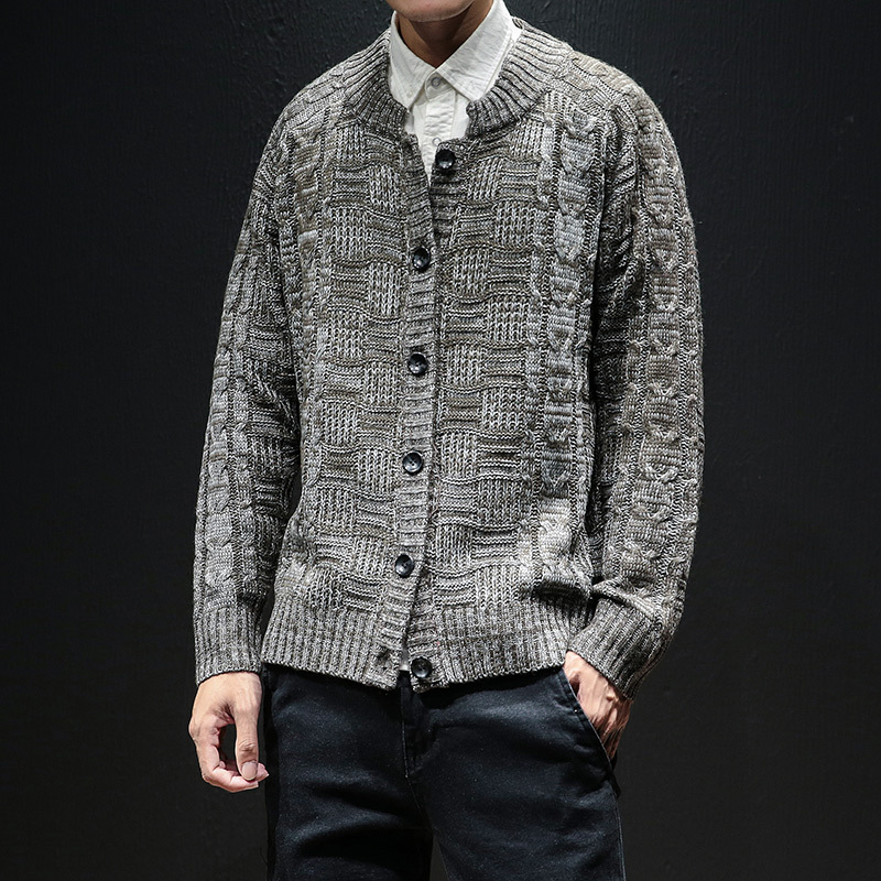 

2020 Fashion Korean Men Casual Sweater Brand For Men Wool Cardigan Mens Loose Mens Sweater Jacket Buttons Geometric, Khaki