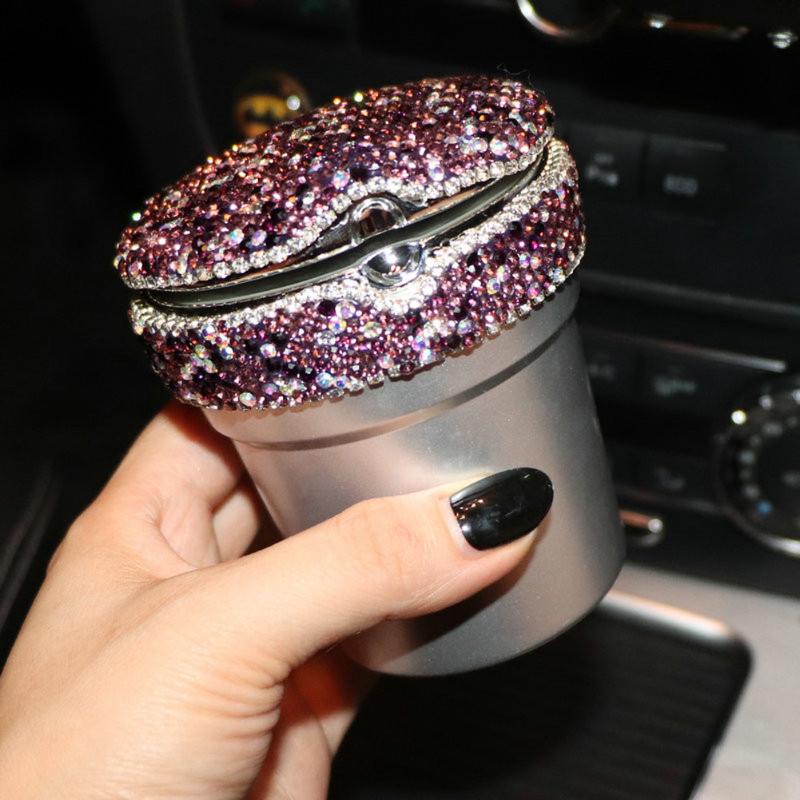 

Cute Diamond Tissue Box Car Decoration Bling Car Supplies Creative Ashtray Purple Suit for Girls for Home