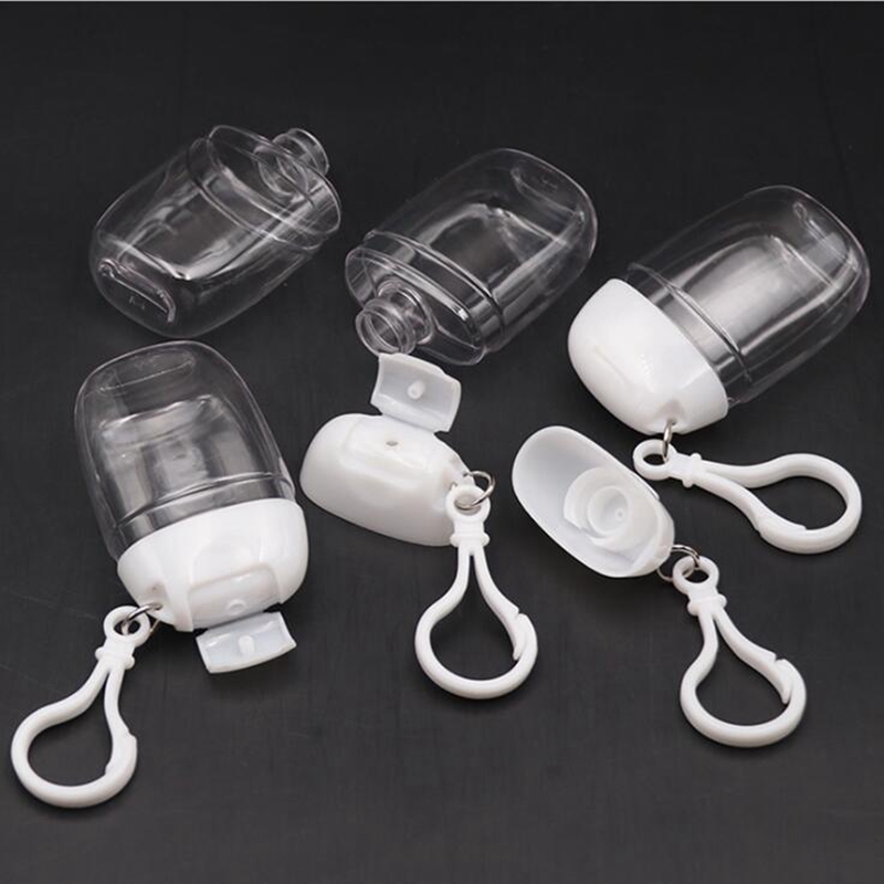 

30ML Hand Sanitizer Bottle With Key Ring Hook Clear Transparent Plastic Refillable Containers Travel Bottle Patry Favor YYA420