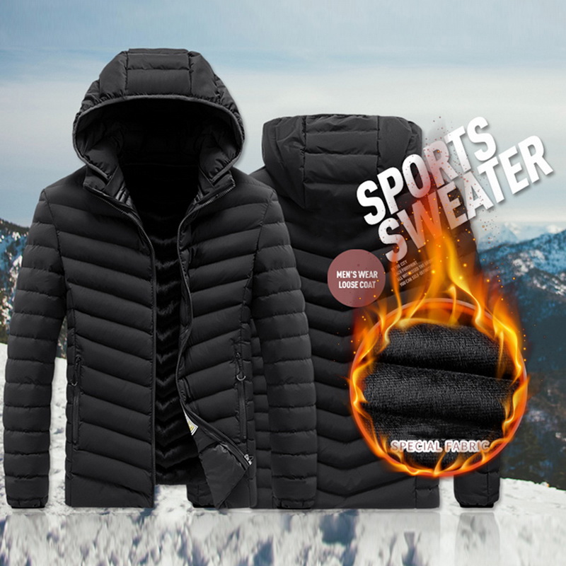 

Jacket Men Autumn Winter Style Light Weight Overcoat Outdoor Hiking Coats Cotton Warm Hooded Men's Jacket Coat, Gray