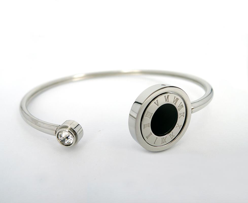 

WLB0630 hot sale 3 colors fashion jewelry stainless steel women Roman numerals bracelet with white and black shell bangle