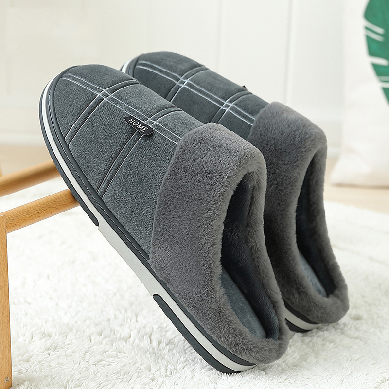 

Slippers men Gingham Warm Winter man's slippers Sturdy Sole Light Weight house Slippers man Soft Velvet Indoor Non slip, Black