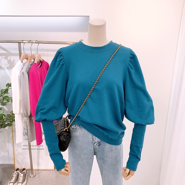 

2020 Autumn New Crew Neck Sweatshirt Solid Color Slimming Pullover Shirt Women All-match Spring Hoodie Tops, Black