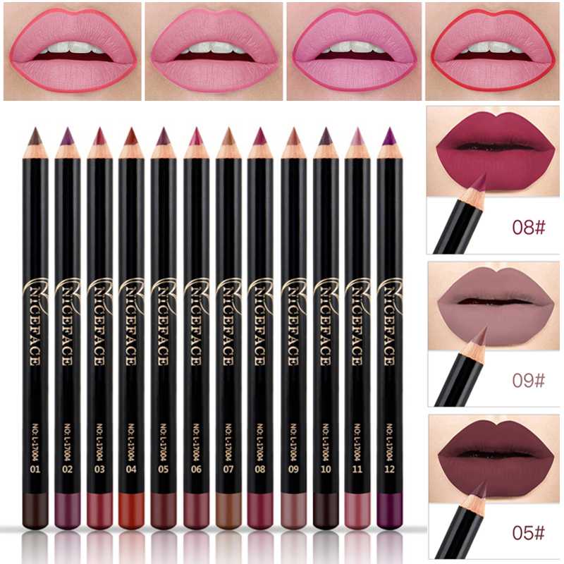 

12 Colors Matte Lip Liner Lipstick Pen Waterproof Long Lasting Pigments No Blooming Smooth Lipsticks Pencil Lips Contour Makeup, 08