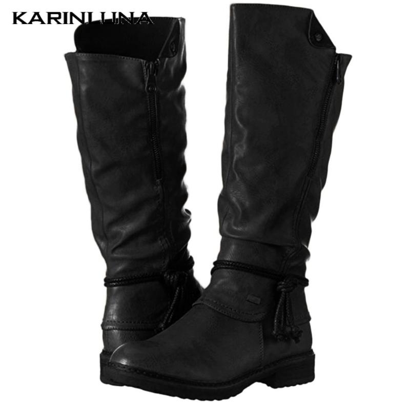 

Karin New Large Sizes 43 Vintage Winter Woman Shoes Knee High Riding Boots, Black