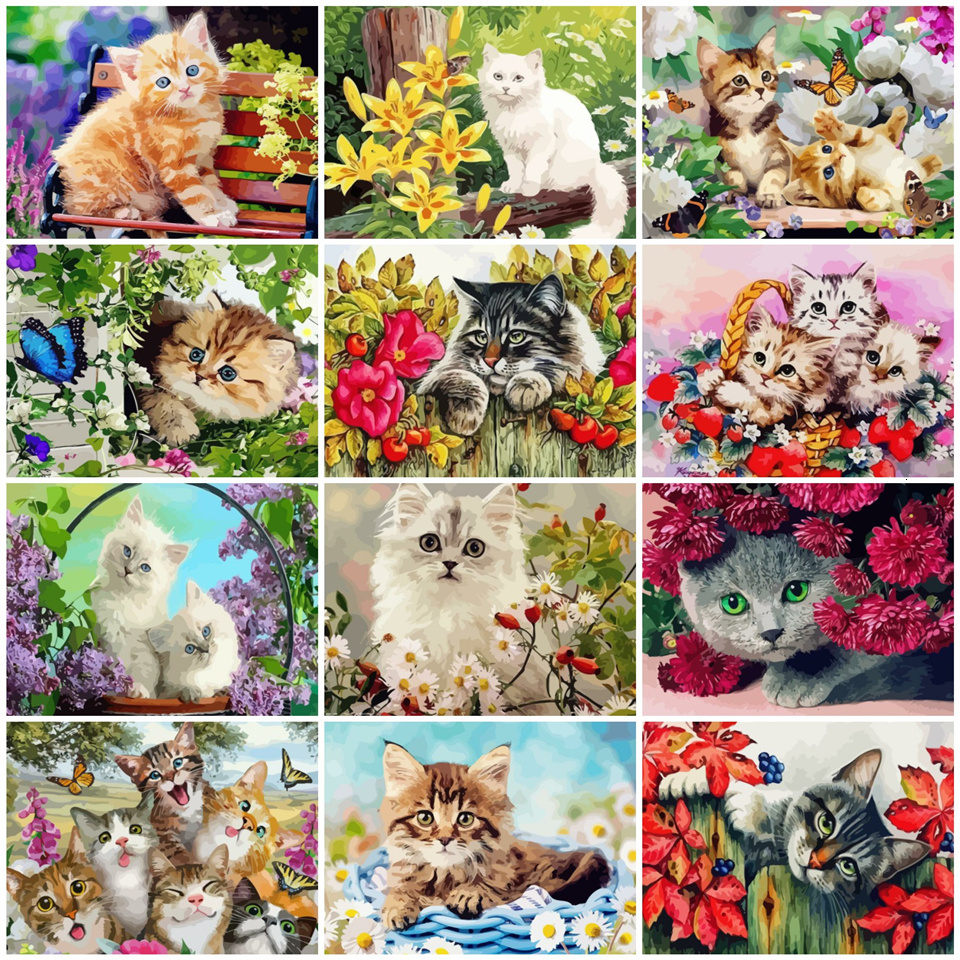 

AZQSD DIY Paint By Numbers On Canvas Kits Cat Unframe Decor For Home Coloring By Numbers Animal Handpainted Gift