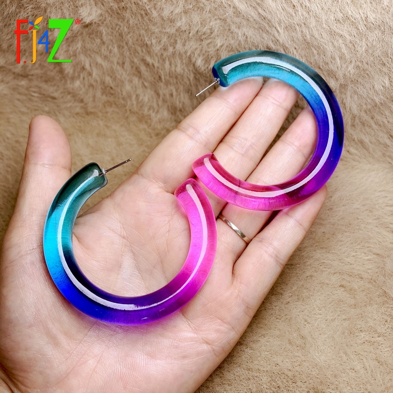 

F.J4Z New Womens Hoop Earrings Punk Acrylic Open C Ear Hoops Earrings Hot Lady Cocktail Gifts Jewelry Dropship